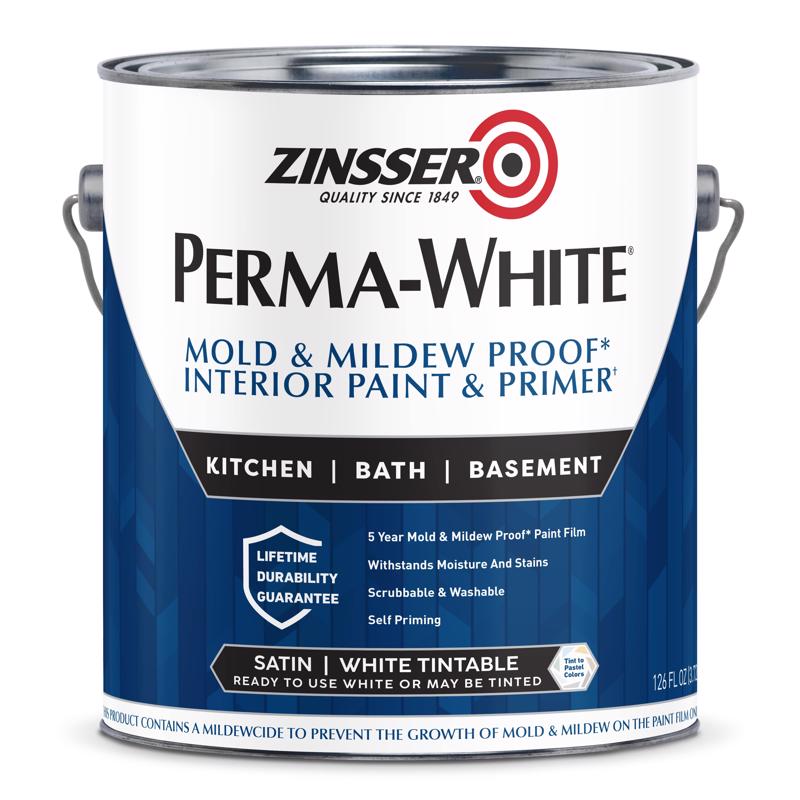 Zinsser Perma-White Satin White Water-Based Mold and Mildew-Proof Paint Interior 1 gal (Pack of 2)