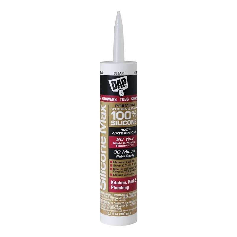 DAP Silicone Max Clear Silicone Kitchen and Bath Sealant 10.1 oz (Pack of 12)