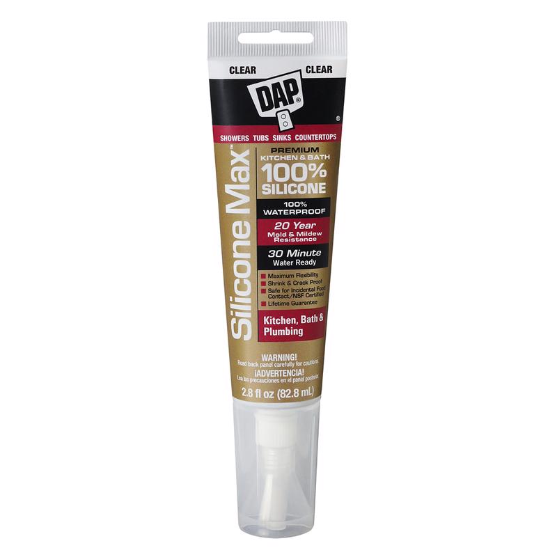 DAP Silicone Max Clear Silicone Kitchen and Bath Sealant 2.8 oz (Pack of 12)