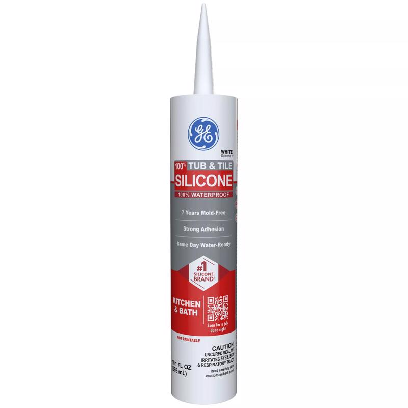 GE Tub & Tile White Silicone 1 Tub and Tile Caulk Sealant 10.1 oz (Pack of 12)