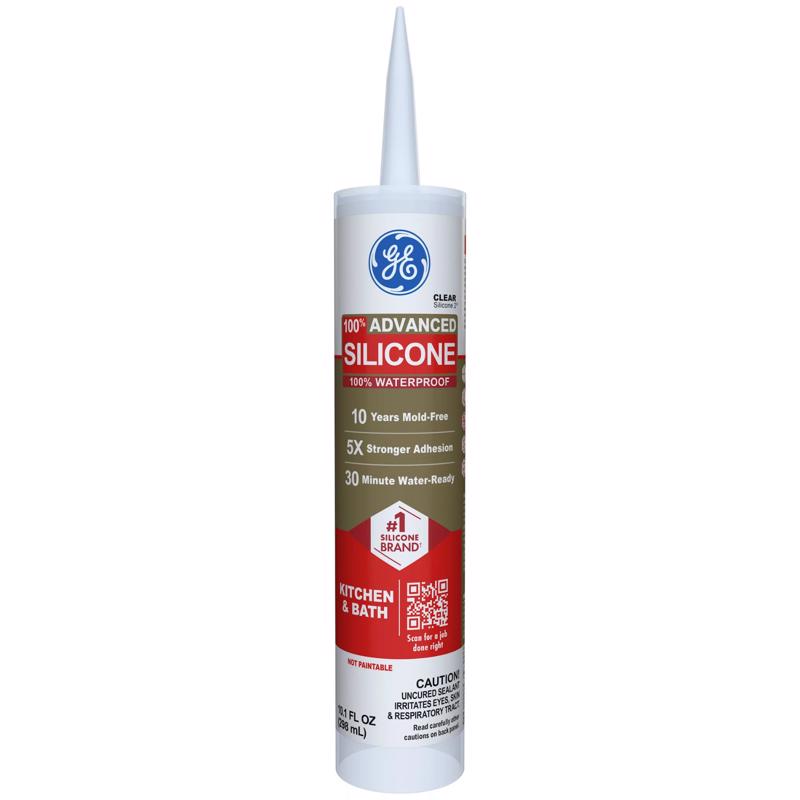 GE Advanced Clear Silicone 2 Kitchen and Bath Caulk Sealant 10.1 oz (Pack of 12)