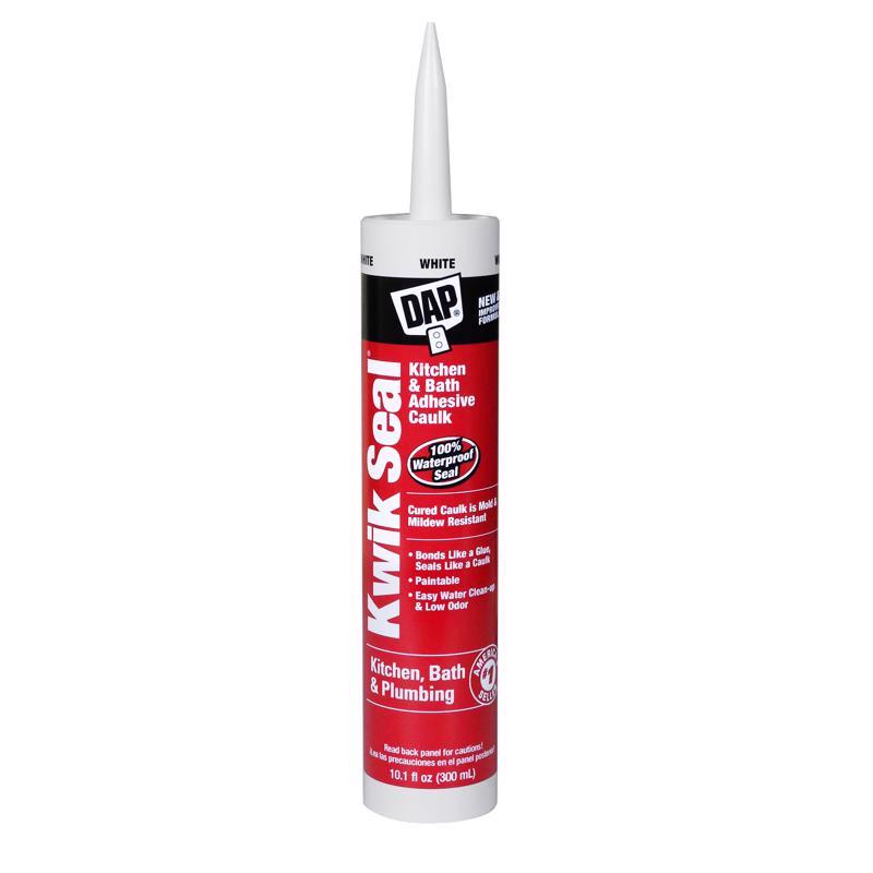 DAP Kwik Seal White Acrylic Latex Kitchen and Bath Adhesive Caulk 10.1 oz (Pack of 12)