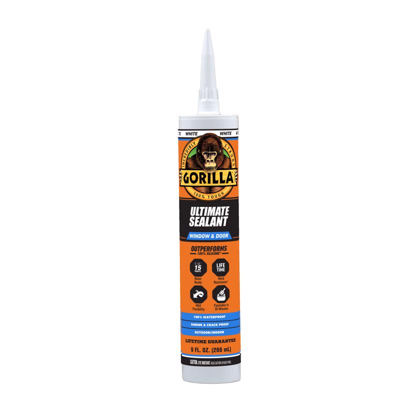 Gorilla Ultimate Paintable White Silicone Window and Door Sealant 9 oz (Pack of 12)