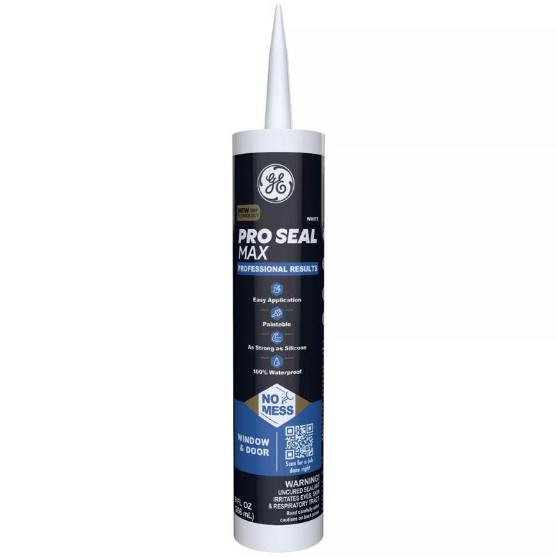 GE Pro Max White Silicone 1 Window and Door Caulk Sealant 9 fl. oz. (Pack of 12)