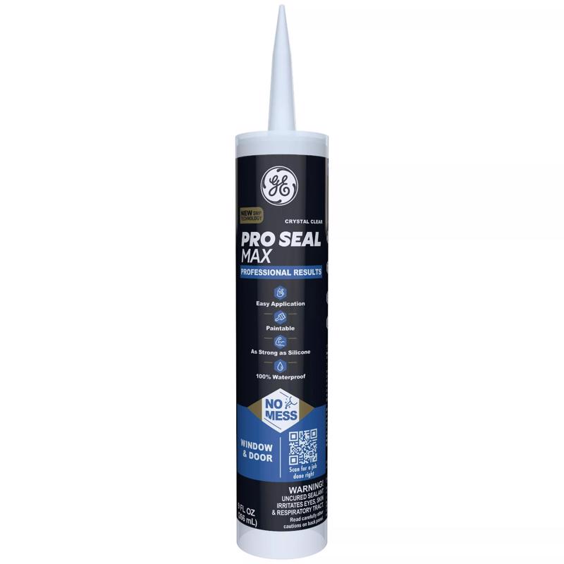 GE Pro Max Crystal Clear Silicone 1 Window and Door Caulk Sealant 9 fl. oz. (Pack of 12)