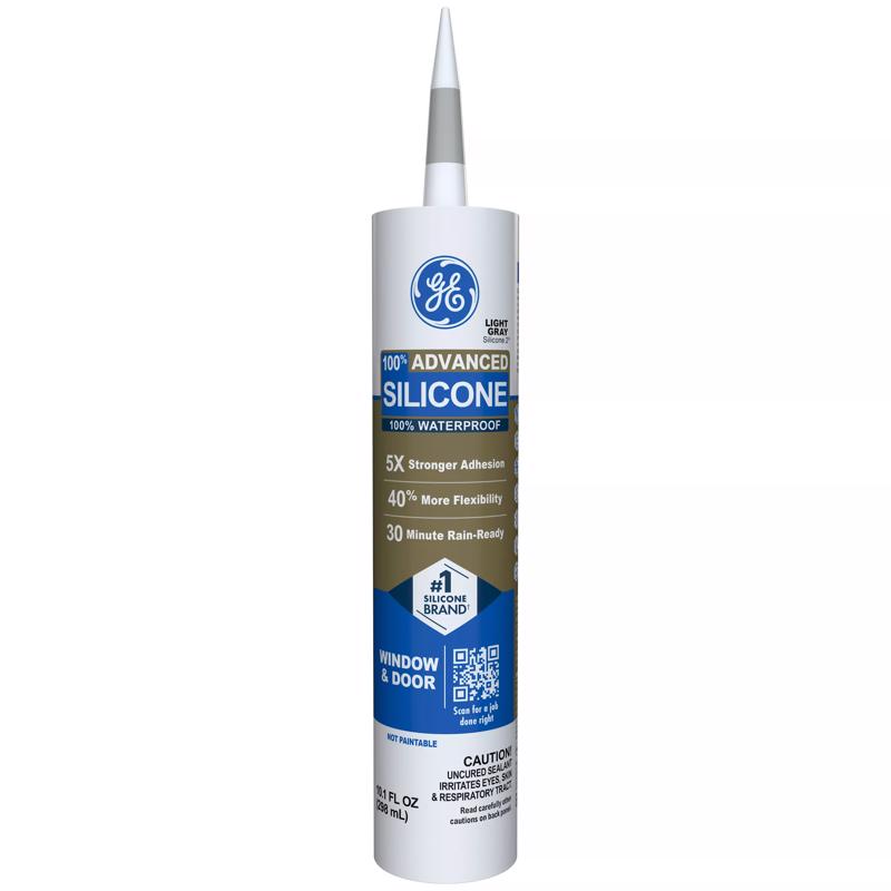 GE Advanced Light Gray Silicone 2 Window and Door Caulk Sealant 10.1 oz (Pack of 12)