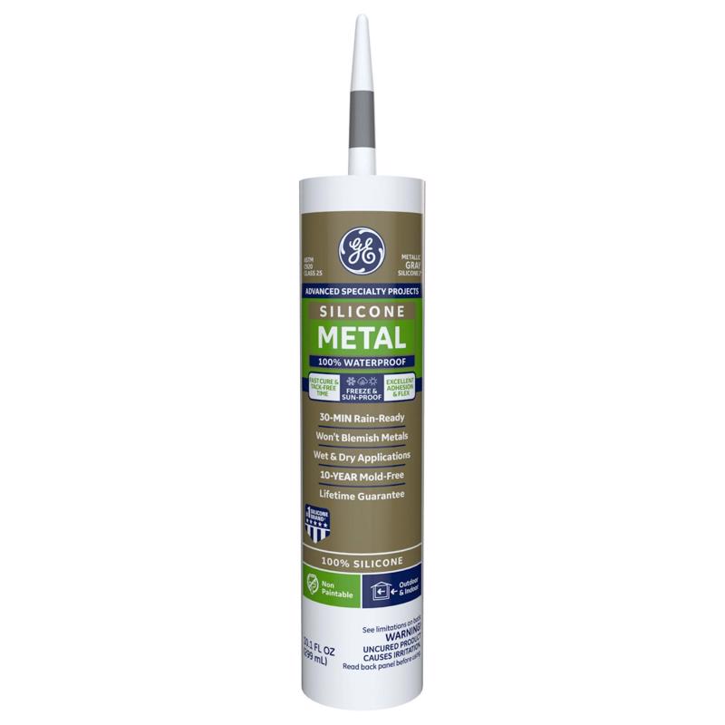 GE Advanced Gray Silicone 2 Metal Gutter Caulk Sealant 10.1 oz (Pack of 12)