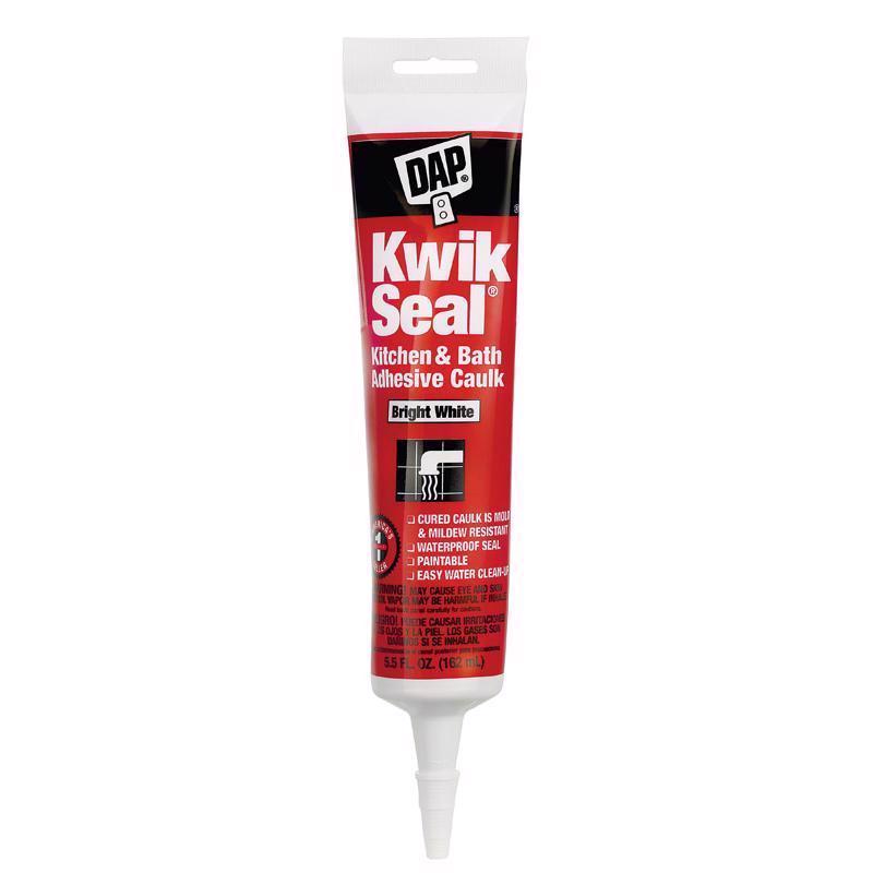 DAP Kwik Seal White Acrylic Latex Kitchen and Bath Adhesive Caulk 5.5 oz (Pack of 12)