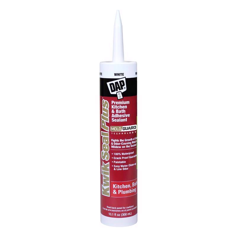 DAP Kwik Seal Plus White Siliconized Latex Kitchen and Bath Sealant and Adhesive 10.1 oz (Pack of 12)