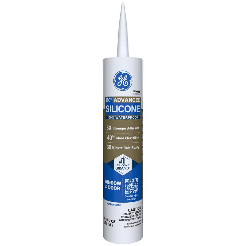 GE Advanced White Silicone 2 Window and Door Caulk Sealant 10.1 oz (Pack of 12)