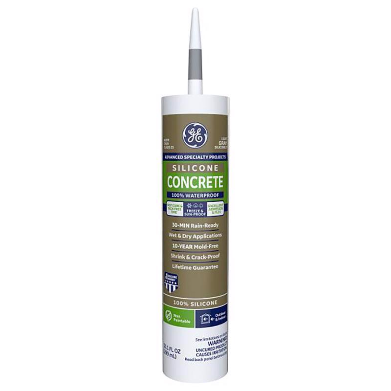 GE Advanced Light Gray Silicone 2 Concrete and Masonry Caulk Sealant 10.1 oz (Pack of 12)