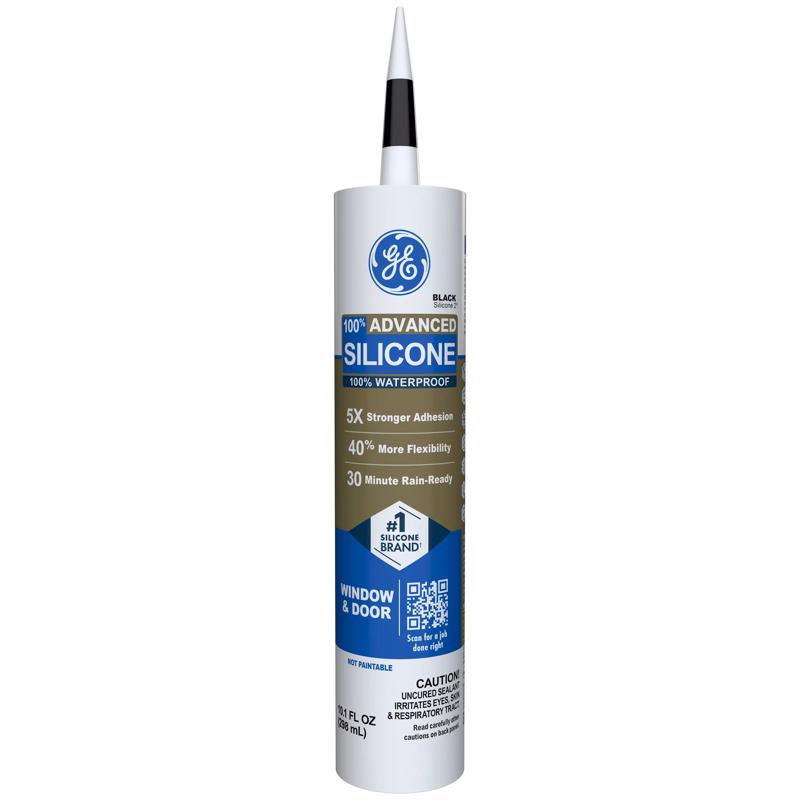 GE Advanced Black Silicone 2 Window and Door Caulk Sealant 10.1 oz (Pack of 12)