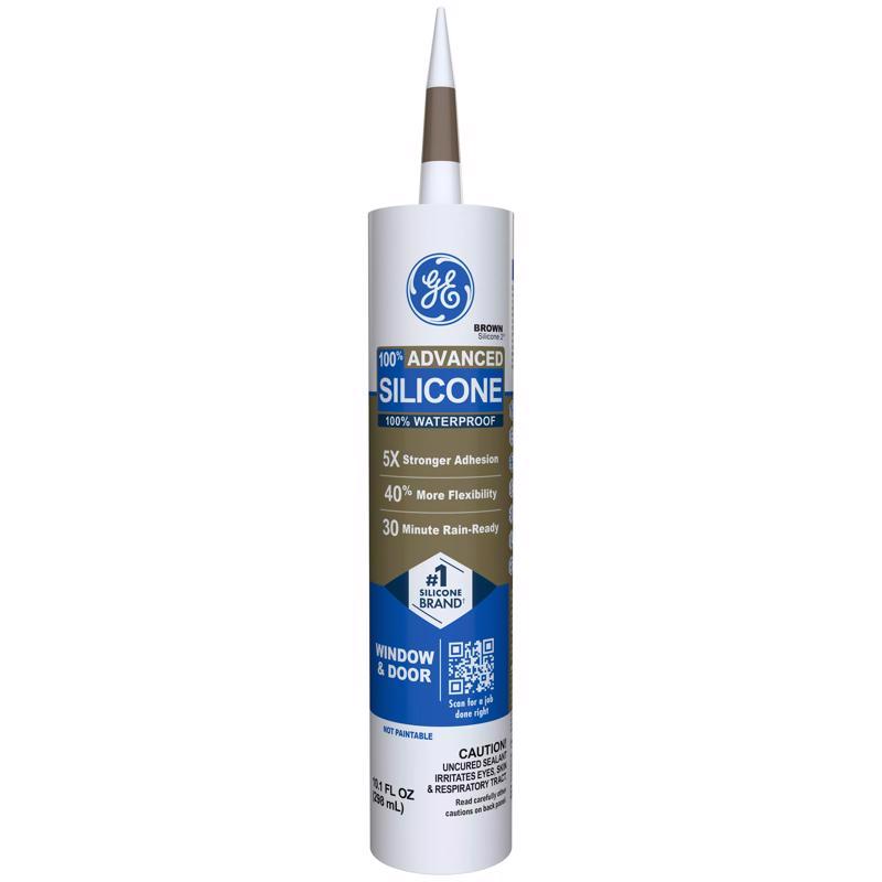 GE Advanced Brown Silicone 2 Window and Door Caulk Sealant 10.1 oz (Pack of 12)