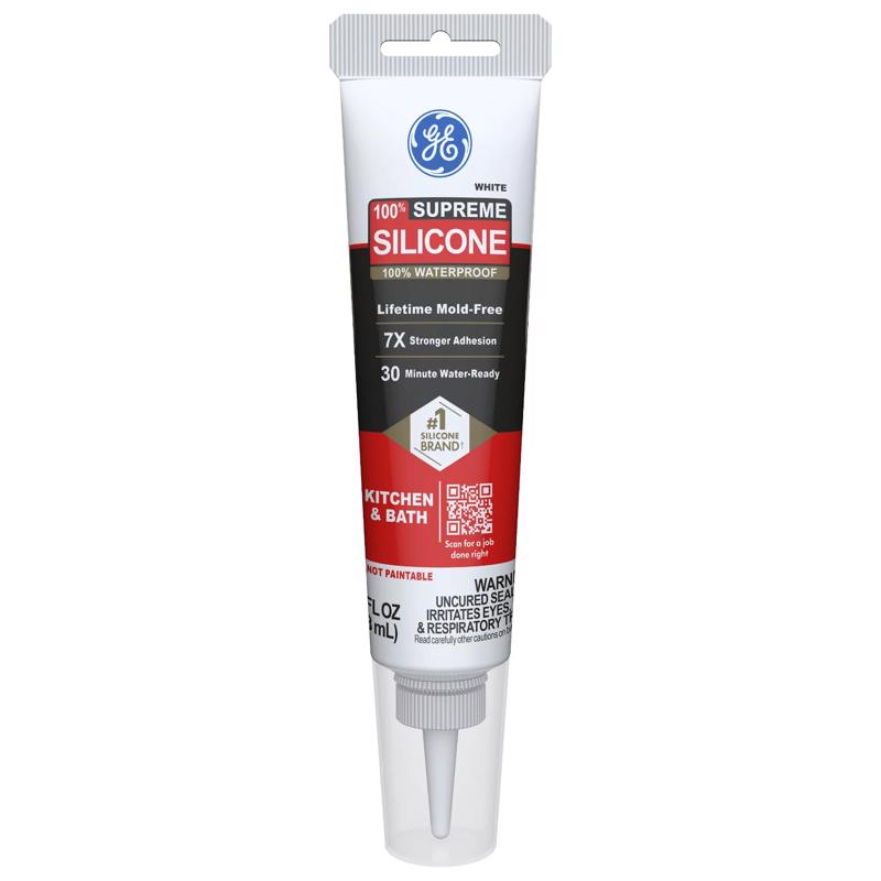 GE Supreme White Supreme Silicone Kitchen and Bath Caulk Sealant 2.8 oz (Pack of 12)