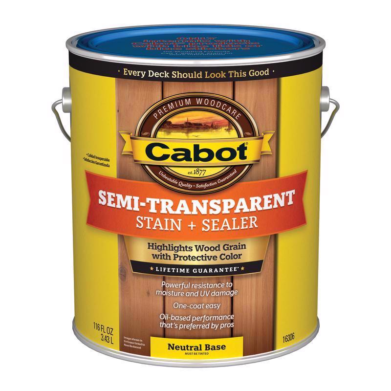 Cabot Semi-Transparent Low VOC Semi-Transparent Tintable Neutral Base Oil-Based Alkyd Stain and Seal (Pack of 4)