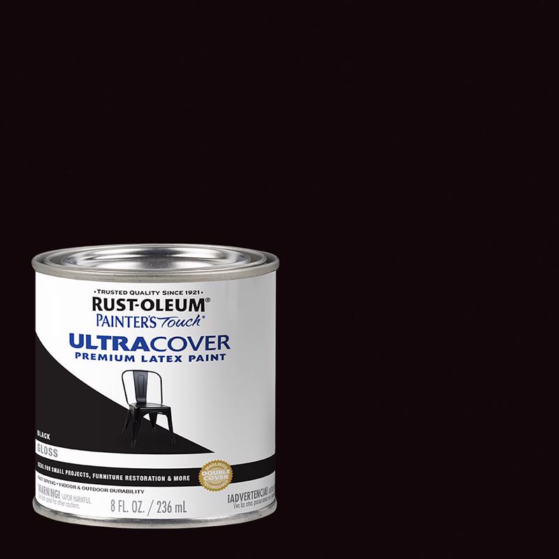 Rust-Oleum Painters Touch Gloss Black Water-Based Ultra Cover Paint Exterior and Interior 0.5 pt (Pack of 6)