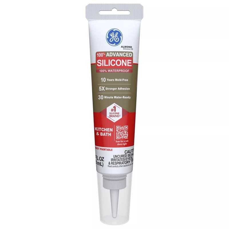 GE Advanced Almond Silicone 2 Kitchen and Bath Caulk Sealant 2.8 oz (Pack of 12)