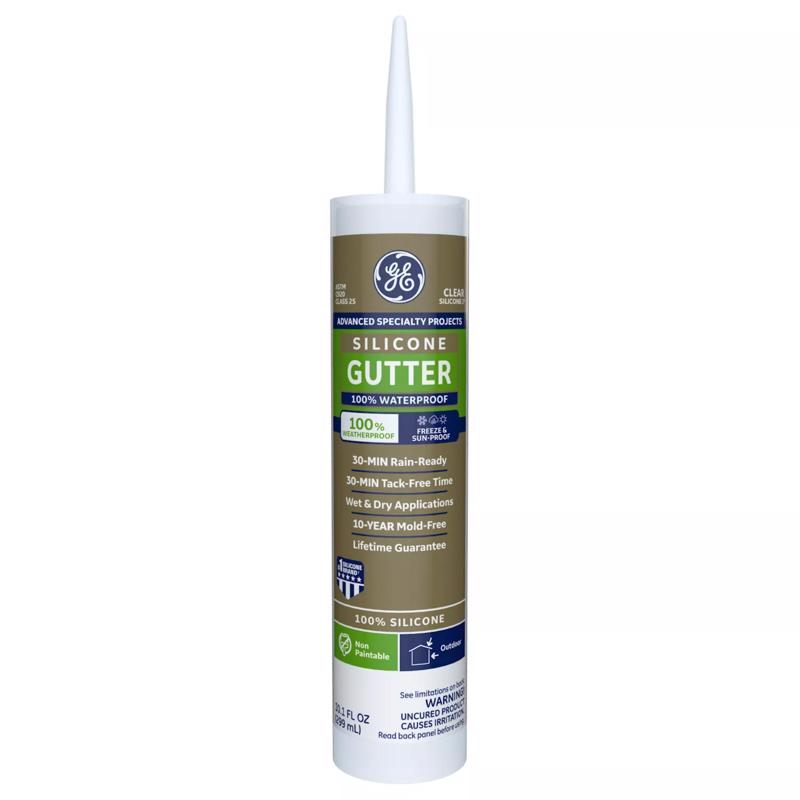 GE Advanced Clear Silicone 2 Gutter and Flashing Caulk Sealant 10.1 oz (Pack of 12)