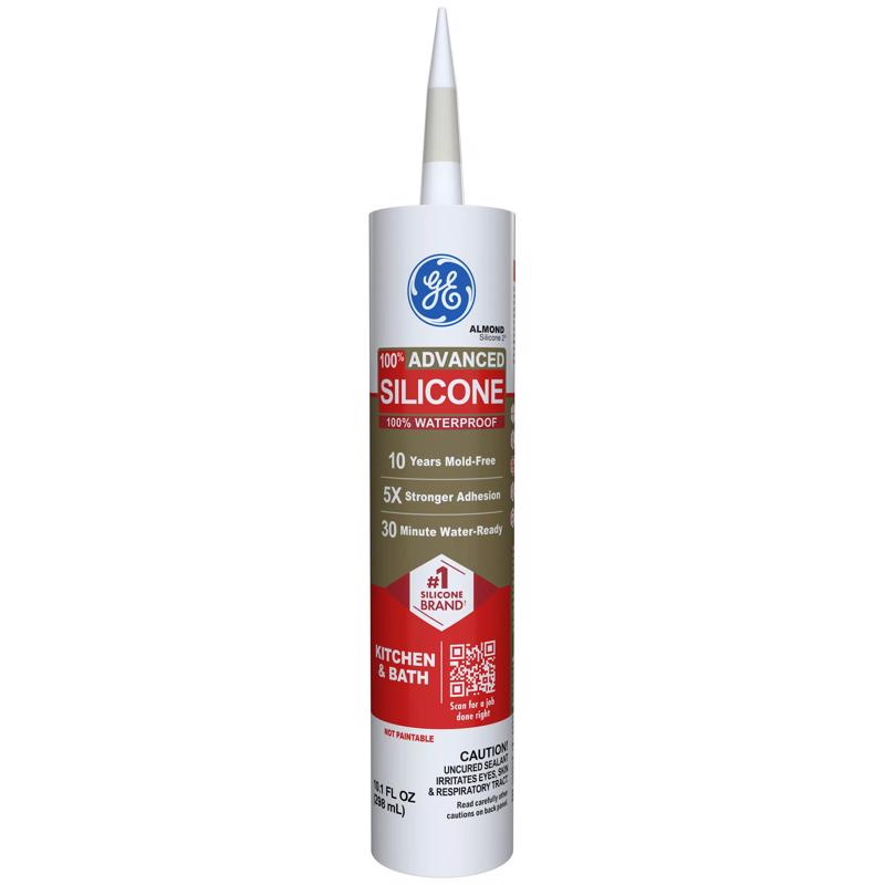 GE Advanced Almond Silicone 2 Kitchen and Bath Caulk Sealant 10.1 oz (Pack of 12)
