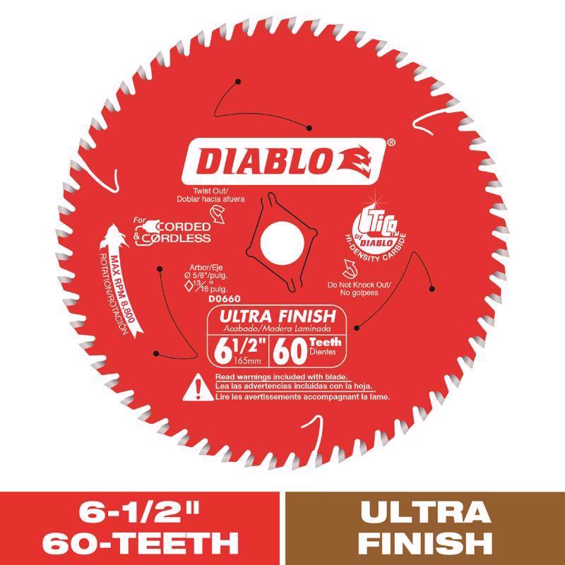 Diablo 6-1/2 in. D X 5/8 in. Ultra Finish TiCo Hi-Density Carbide Circular Saw Blade 60 teeth 1 pk (Pack of 10)