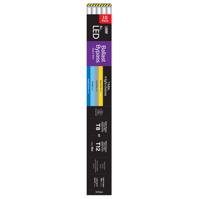 Feit Electric Linear Adjustable White 48 in. Bi-Pin T8 LED Tube 32 Watt Equivalence 10 pk (Pack of 3)