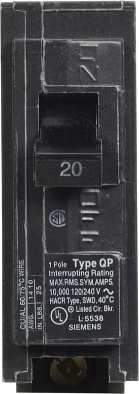Siemens 20 amps Standard Single Pole Circuit Breaker