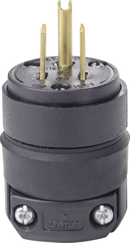 Leviton Residential Rubber Ground/Straight Blade Plug 5-15P 18-12 AWG 2 Pole 3 Wire