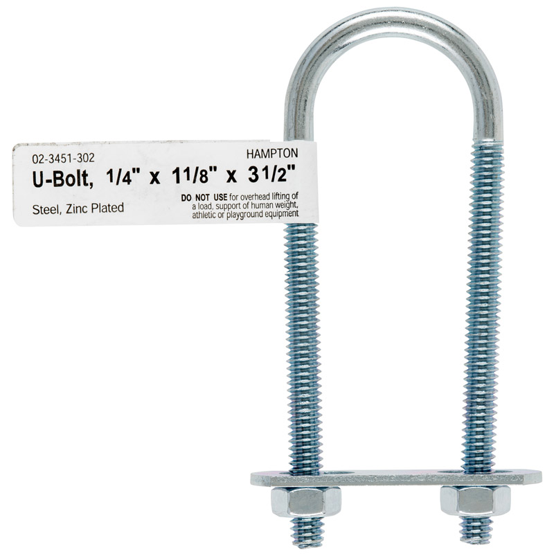 Hampton 1/4 in. X 1-1/8 in. W X 3-1/2 in. L Coarse Zinc-Plated Steel U-Bolt (Pack of 10)