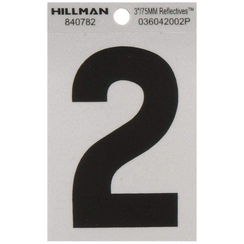 HILLMAN 3 in. Reflective Black Vinyl Self-Adhesive Number 2 1 pc (Pack of 6)