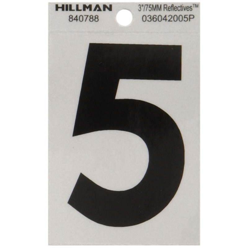 HILLMAN 3 in. Reflective Black Vinyl Self-Adhesive Number 5 1 pc (Pack of 6)