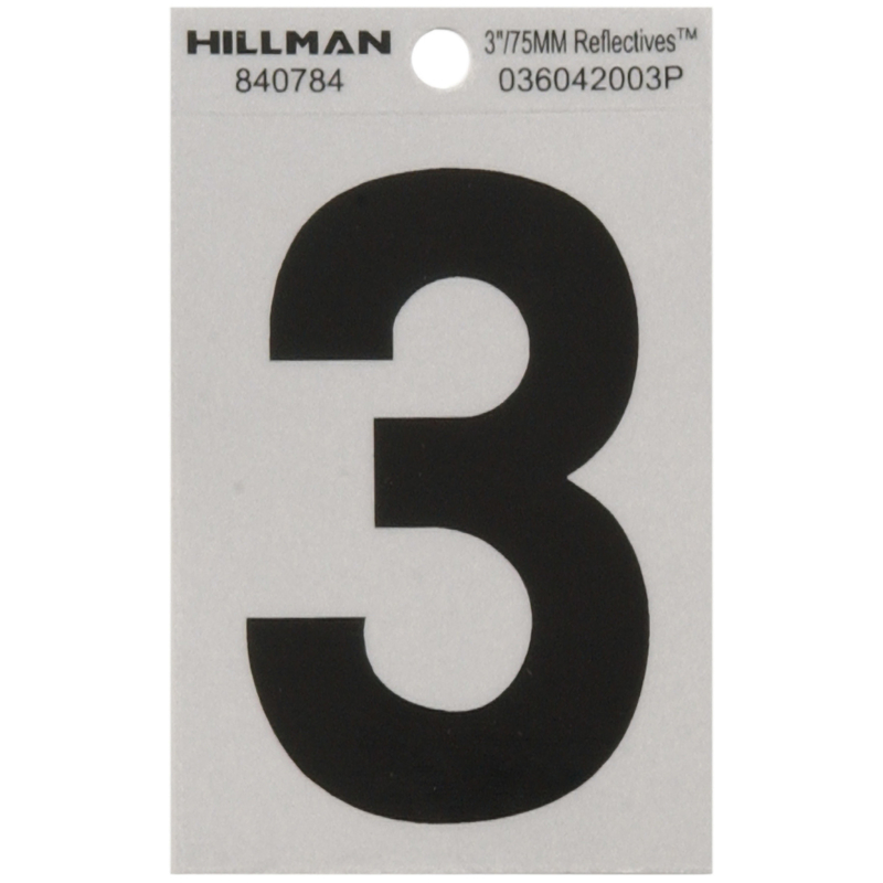 HILLMAN 3 in. Reflective Black Vinyl Self-Adhesive Number 3 1 pc (Pack of 6)