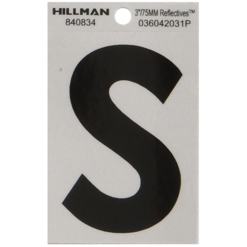 HILLMAN 3 in. Reflective Black Vinyl Self-Adhesive Letter S 1 pc (Pack of 6)