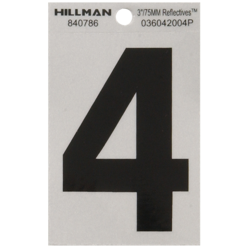 HILLMAN 3 in. Reflective Black Vinyl Self-Adhesive Number 4 1 pc (Pack of 6)
