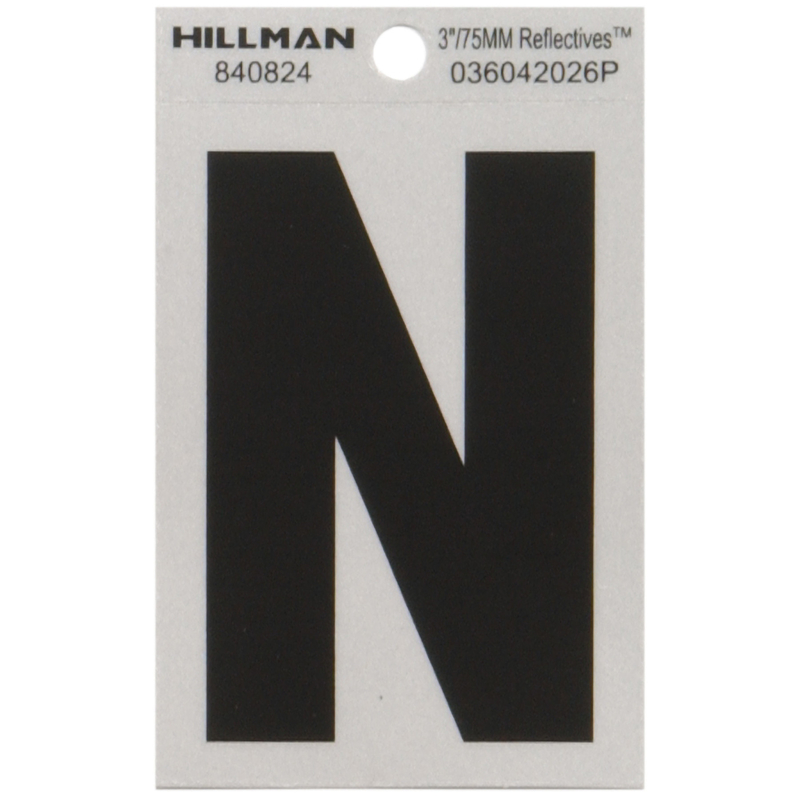 HILLMAN 3 in. Reflective Black Vinyl Self-Adhesive Letter N 1 pc (Pack of 6)