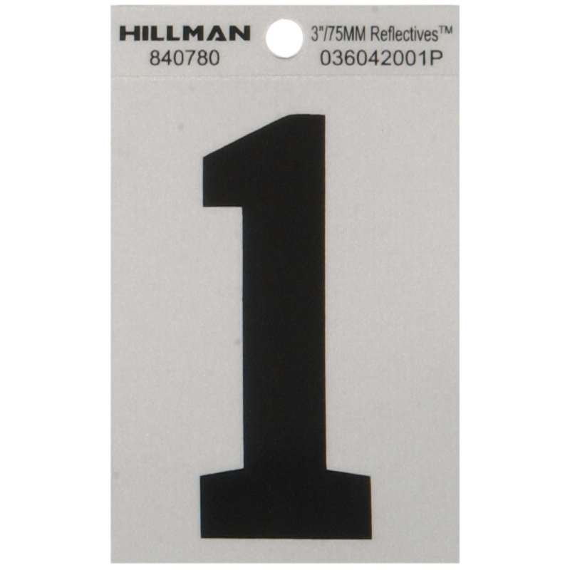 HILLMAN 3 in. Reflective Black Vinyl Self-Adhesive Number 1 1 pc (Pack of 6)