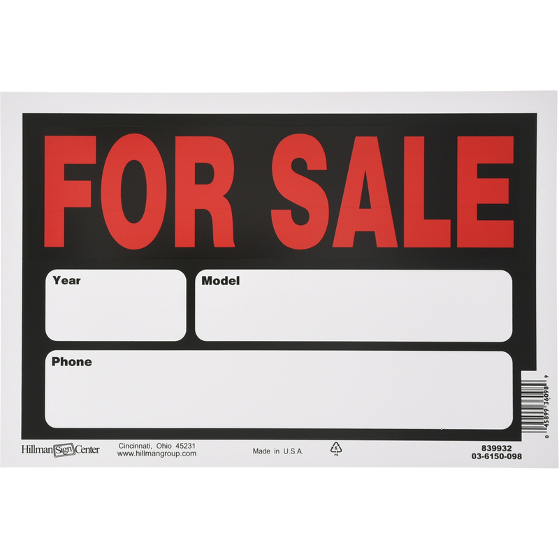 HILLMAN English Black Auto For Sale Sign 8 in. H X 12 in. W (Pack of 6)