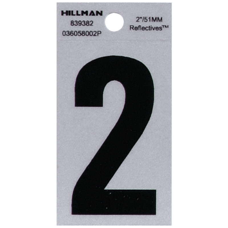 HILLMAN 2 in. Reflective Black Vinyl Self-Adhesive Number 2 1 pc (Pack of 6)