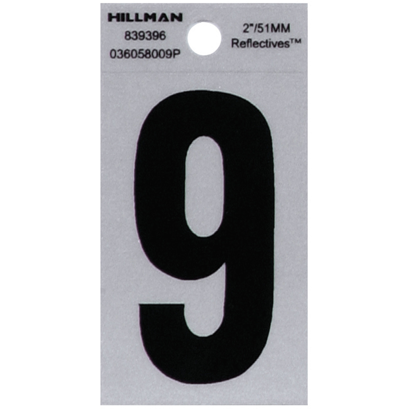 HILLMAN 2 in. Reflective Black Vinyl Self-Adhesive Number 9 1 pc (Pack of 6)