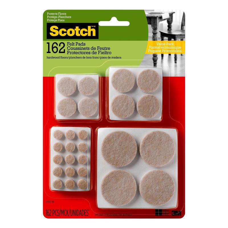 3M Scotch Felt Self Adhesive Protective Pad Beige Round Assorted in. W 162 pk (Pack of 4)