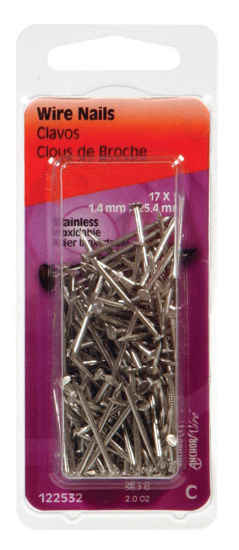 HILLMAN 17 Ga. X 1 in. L Stainless Steel Wire Nails 1 pk 2 oz (Pack of 6)