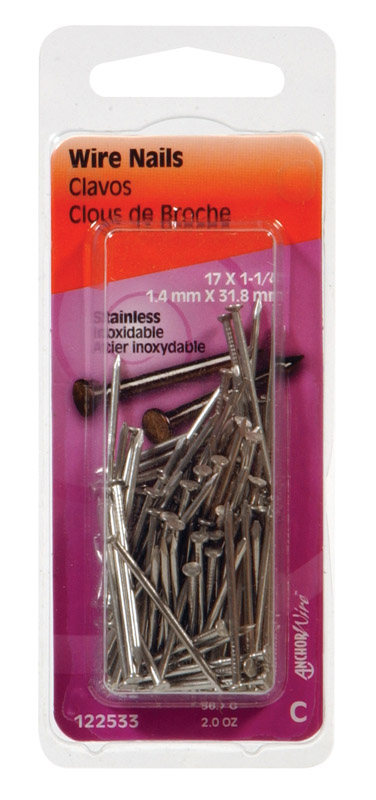 HILLMAN 17 Ga. X 1-1/4 in. L Stainless Steel Wire Nails 1 pk 2 oz (Pack of 6)
