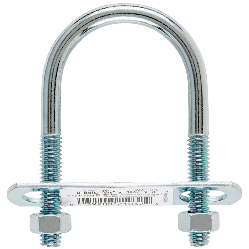 Hampton 5/16 in. X 1-3/4 in. W X 3 in. L Coarse Zinc-Plated Steel U-Bolt (Pack of 10)