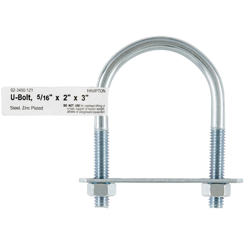 Hampton 5/16 in. X 2 in. W X 3 in. L Coarse Zinc-Plated Steel U-Bolt (Pack of 10)