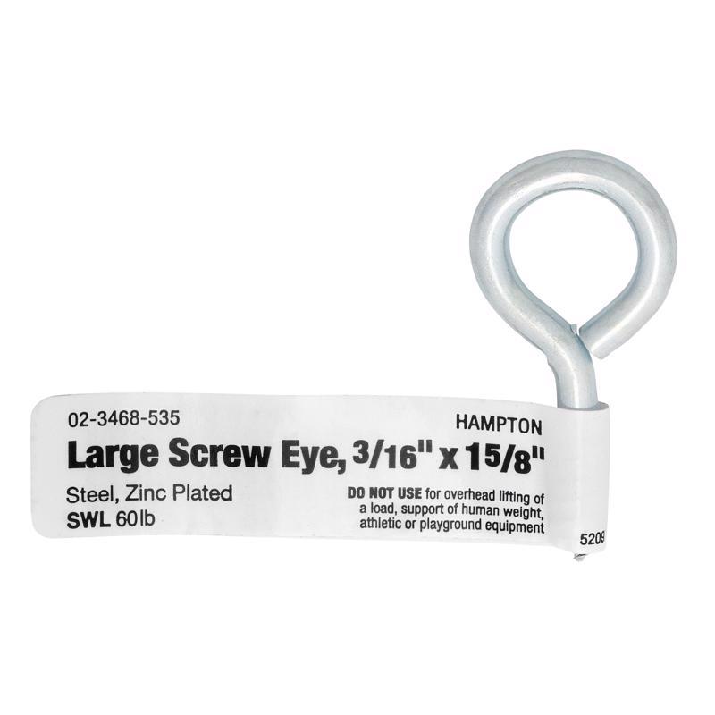 Hampton 3/16 in. D X 1-5/8 in. L Zinc-Plated Steel Screw Eye 60 lb. cap. 50 pk (Pack of 50)