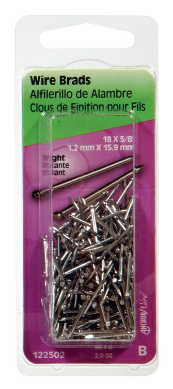 HILLMAN Anchor Wire 18 Ga. X 5/8 in. L Bright Steel Brad Nails 1 pk 2 oz (Pack of 6)