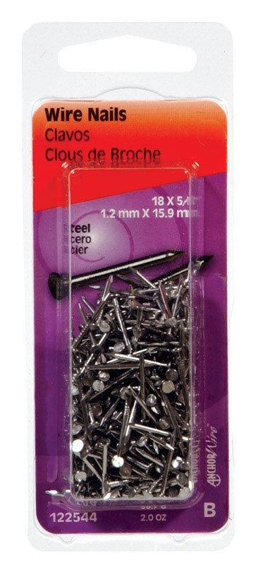 HILLMAN Anchor Wire 18 Ga. X 5/8 in. L Bright Steel Wire Nails 1 pk 2 oz (Pack of 6)
