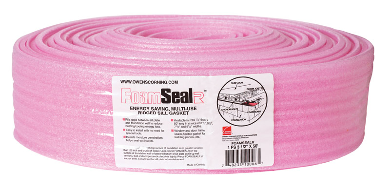 Owens Corning 3.5 in. W X 50 ft. L X 0.25 in. Unfaced Fiberglass Ridged Sill Gasket Roll 14-1/2 sq f (Pack of 12)