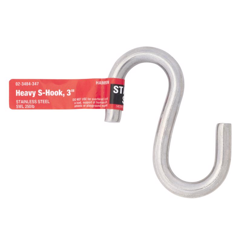 Hampton Small Stainless Steel 3 in. L S-Hook 250 lb 1 pk (Pack of 20)