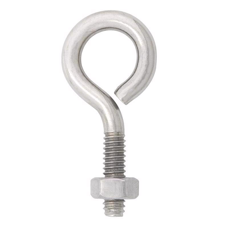Hampton 1/4 in. X 2 in. L Stainless Stainless Steel Eyebolt with Nut Nut Included (Pack of 10)