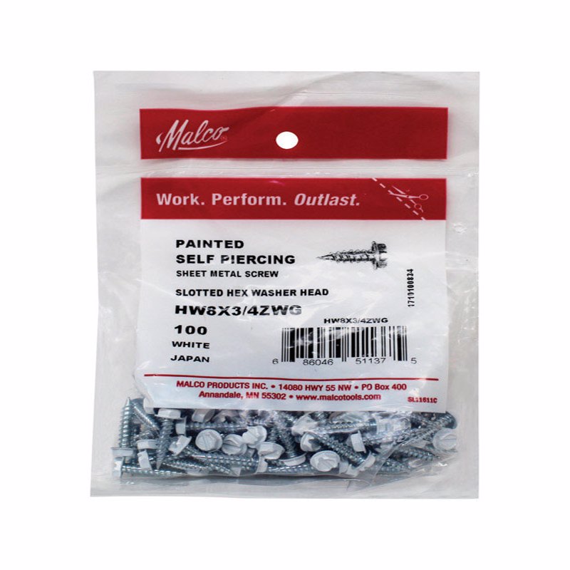 Malco No. 8 Sizes X 3/4 in. L Slotted Hex Washer Head Sheet Metal Screws 100 pk